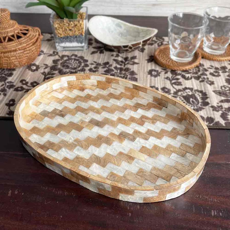 シェル トレイ 楕円 3色 ゴールド ホワイト MIX 30×20cm 小 お盆