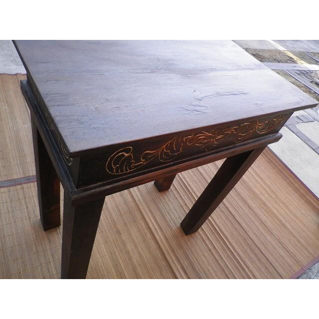 アルベシア材 彫刻入り机とイスのセット テーブル チェア インテリア