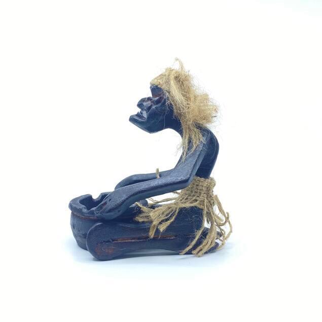 木彫り イリア原人 灰皿 丸 アジアン雑貨 バリ雑貨 アッシュ