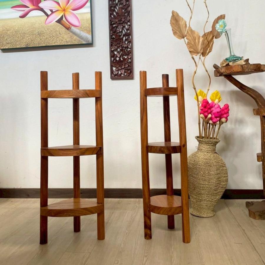 アカシア 無垢材 3段 コーナーラック 一枚板 天板 H90cm W25cm スリム