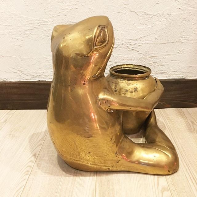 金　ゴールド　置き物　アンティーク雑貨 ブロンズ カエル ツボ持ち オブジェ 金 ゴールド 金属製 インテリア