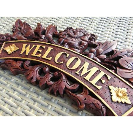 バリ風 表札 木製 ネームプレート ガネーシャ ブラウン バリ雑貨