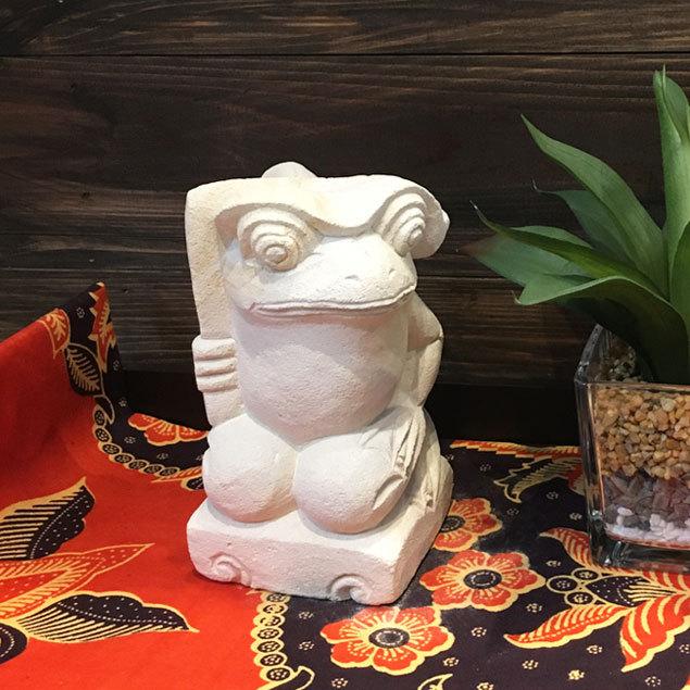 カエルの石像 カエルの置物 葉傘持ち H15cm アジアン雑貨 カエル