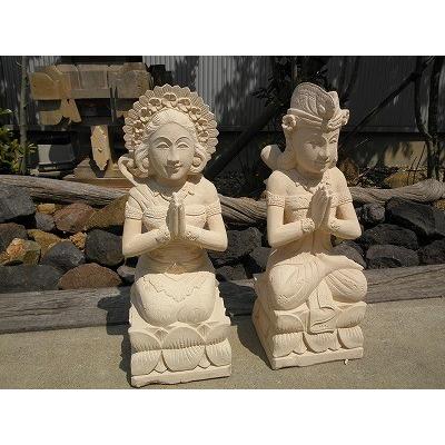 バリ島石像 男女ペア カップル像 H約60cm 1セット バリニーズ 彫刻 石