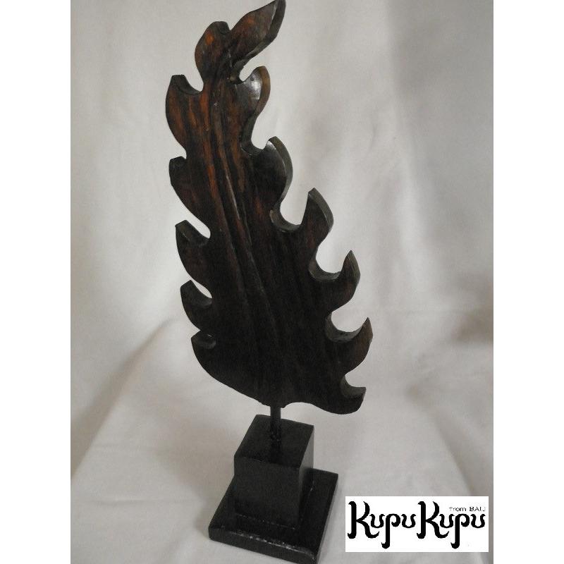木彫り バリ島製 葉柄デザインスタンド オブジェ M インテリア アート