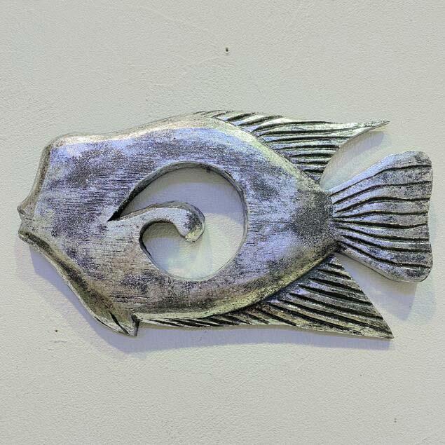 木彫り 壁掛け 魚オブジェ シルバー ゴールド アジアン雑貨 バリ雑貨