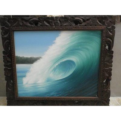 バリ絵画 波の絵 海の絵 壁掛け 額付き 63×53cm J-5 絵画 波 アート
