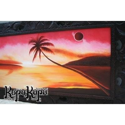 海の絵 額付き ビーチ バリ島 絵画 S-48 59×109cm ヤシの木 サンセット