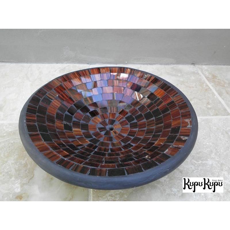 バリ島製 モザイクタイル 植木鉢 器セット 赤茶 トレー トレイ 置物