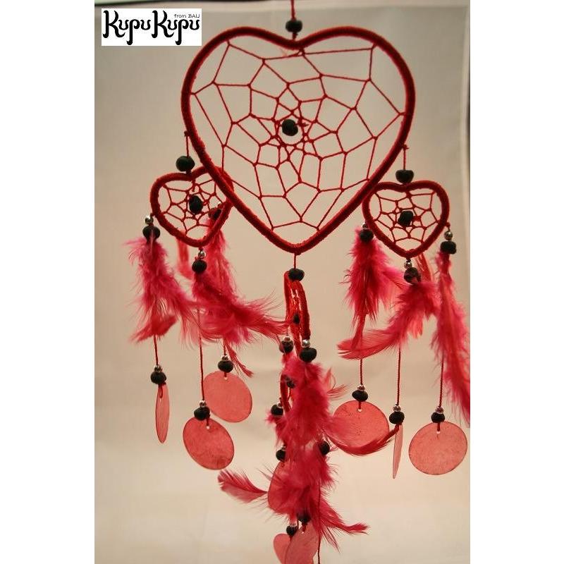 バリ島製 ハート ドリームキャッチャー 赤色3連 おしゃれ インテリア