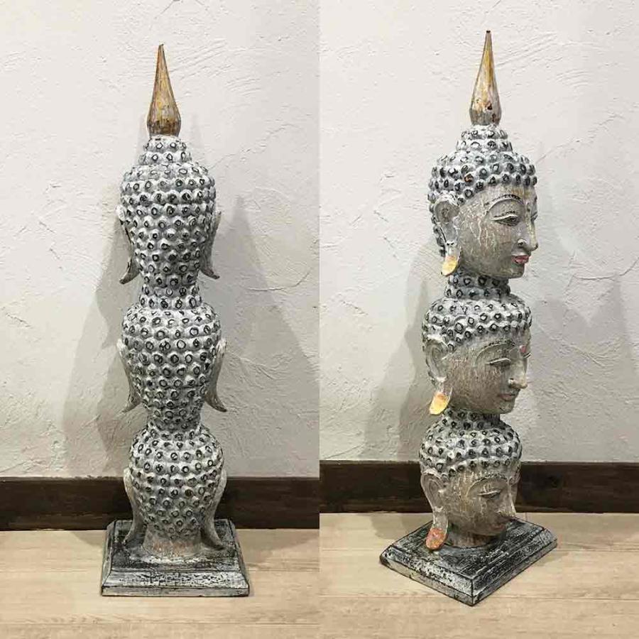 バリ島製 ブッタ置物 3段 インテリア アート モダン 飾り ウッド