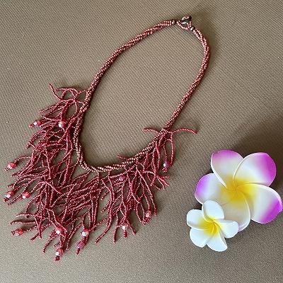 ビーズ シャワーネックレス マーブル 茶 バリ島製 アジアン雑貨