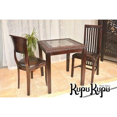 ガラス入り ダイニングテーブル イタリーチェアー本革2脚SET