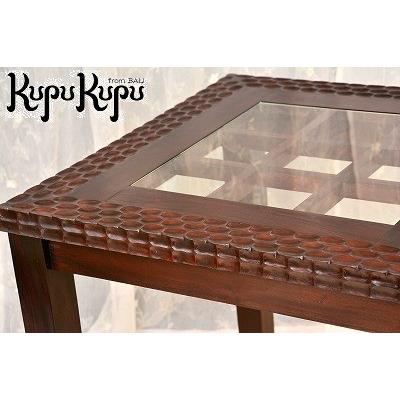 アジアン家具 ガラス入り ダイニングテーブル イタリーチェア2脚 3点