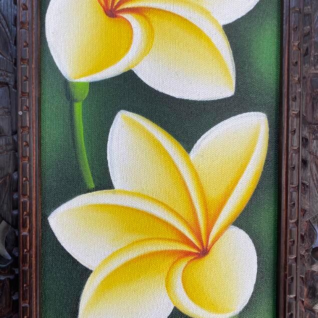バリ島の絵画 プルメリア 2連 ｗ63cm ｈ33cm 花の絵 フレーム付 アジアン おしゃれ アート バリアート バリ雑貨 Y T 22 バリ雑貨 石像のクプクプ アジアン 通販 Yahoo ショッピング