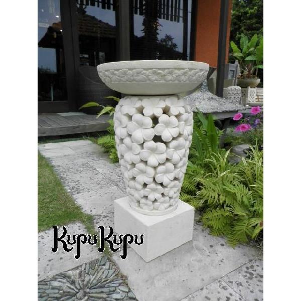 天然石 石台 プルメリア 水鉢 スタンドセット H70cm ガーデンオブジェ