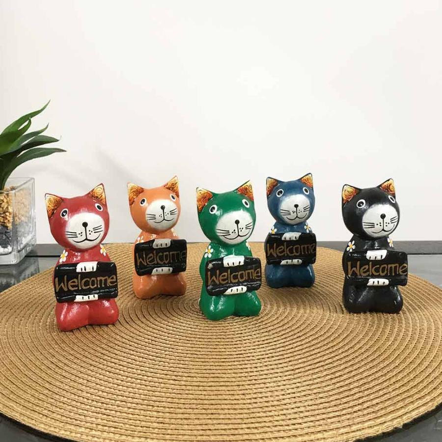木彫り 座りバリネコ ウェルカム オブジェ 猫の置き物 猫 アジアン雑貨
