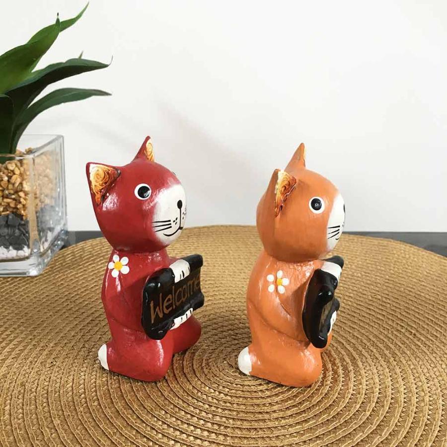 木彫り 座りバリネコ ウェルカム オブジェ 猫の置き物 猫 アジアン雑貨