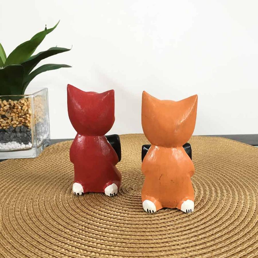 木彫り 座りバリネコ ウェルカム オブジェ 猫の置き物 猫 アジアン雑貨