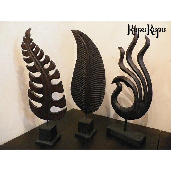 バリ島製 木彫り モンステラ スタンドオブジェ M/67cm インテリア