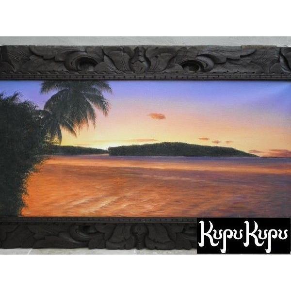 海の絵 海と島とヤシ サンライズ 壁掛け 額付き 109×59cm S-8 バリ絵画