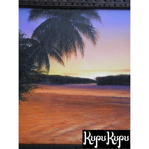 海の絵 海と島とヤシ サンライズ 壁掛け 額付き 109×59cm S-8 バリ絵画
