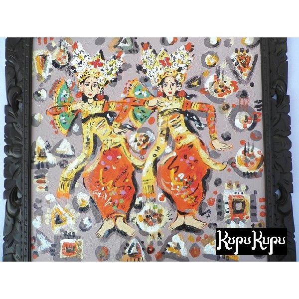 バリ絵画 人物画 P-4 W73.5cm×73.5cm レゴンダンス 背景ピンク インテリア アジアン アート バリアート 額縁 絵 バリ雑貨の画像