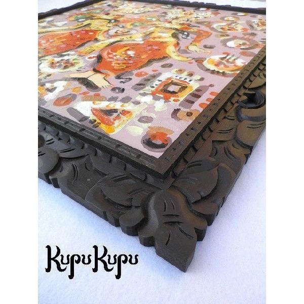 バリ絵画 人物画 P-4 W73.5cm×73.5cm レゴンダンス 背景ピンク インテリア アジアン アート バリアート 額縁 絵 バリ雑貨の画像