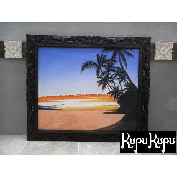 海の絵 アートパネル 海とヤシ サンライズ S-23 73×63cm バリ絵画 壁掛け 額付き大型 バリ島 アート絵画 アジアン ハワイアン おしゃれ