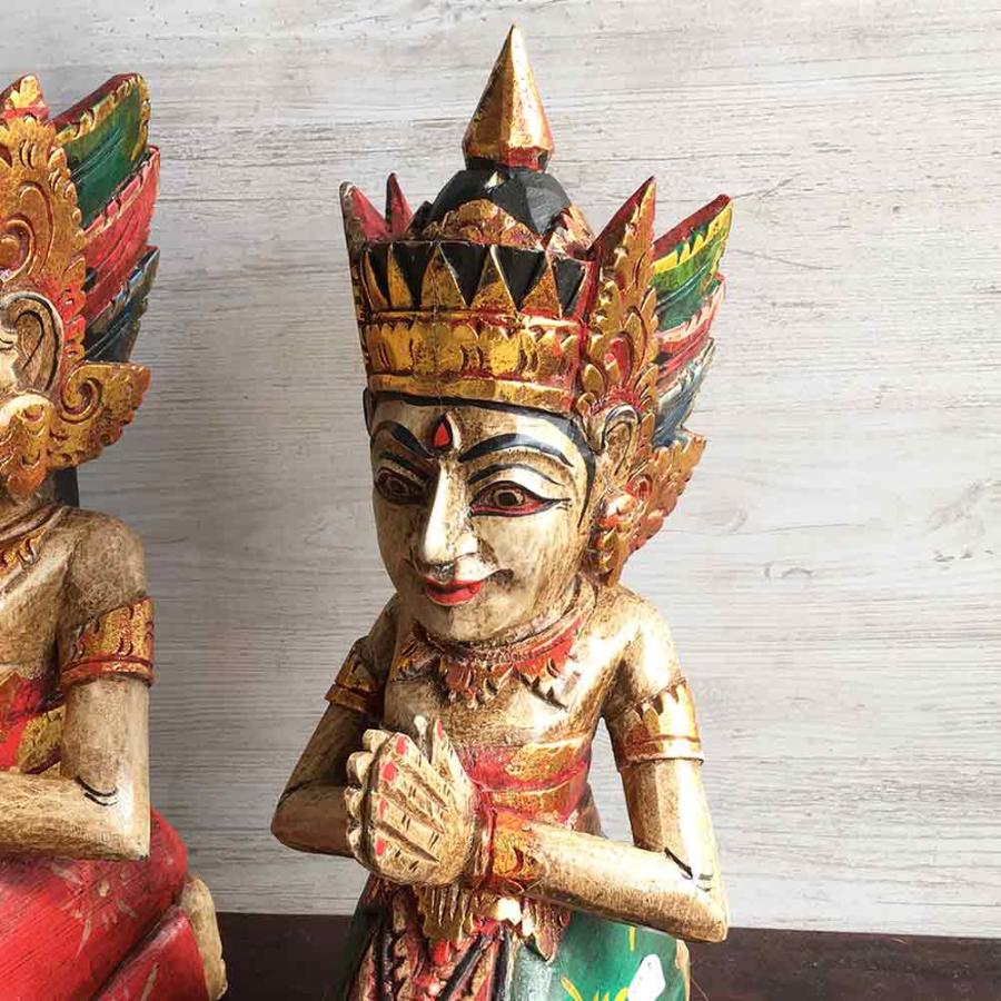 木彫り 祈る バリニーズ カップル像 ペア セット 木製 オブジェ 置物