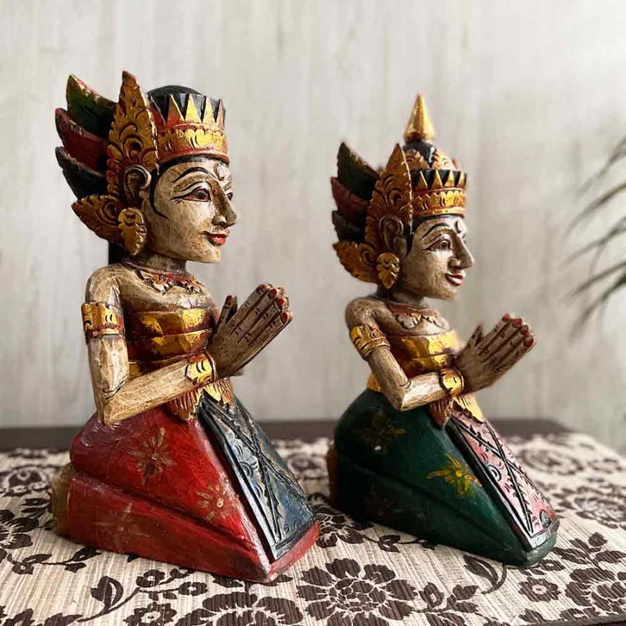 木彫り 祈る バリニーズ カップル像 ペア セット 木製 オブジェ 置物