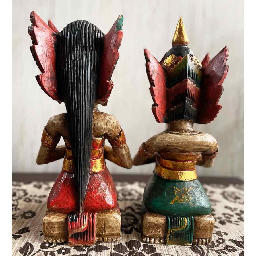 木彫り 祈る バリニーズ カップル像 ペア セット 木製 オブジェ 置物