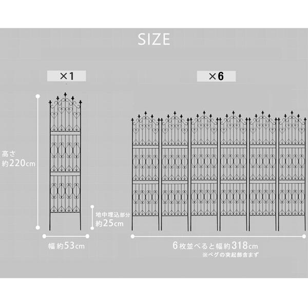 ガーデンフェンス 庭 フェンス トレリス アイアン 目隠し 外構 diy おしゃれ 柵 埋め込み エクステリア 薔薇 つる 誘引 220 BK 6枚組 同梱区分直送SPSMの画像