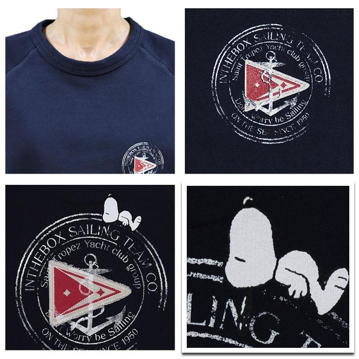 INTHEBOX インザボックス スヌーピー SNOOPY トレーナー レディース メンズ コットン 綿 MADE IN ITALY クルーネック 長そで ネイビー(紺)S/M/L (inthebox-03)_3