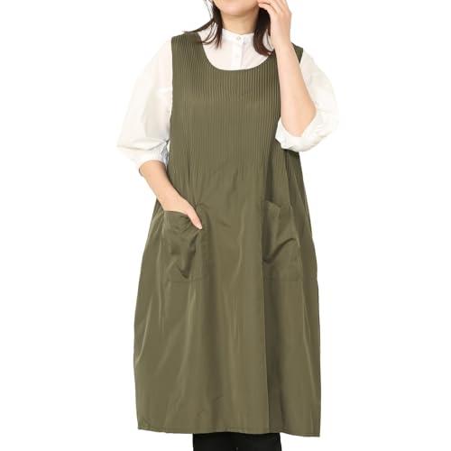 ニシキ エプロン レディース プリーツ加工 ロング丈 シワになりにくい