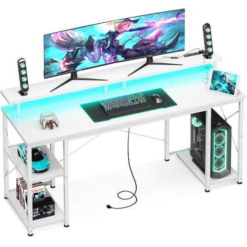 AODK ゲーミングデスク パソコンデスク コンセント&LED付き 机 pc