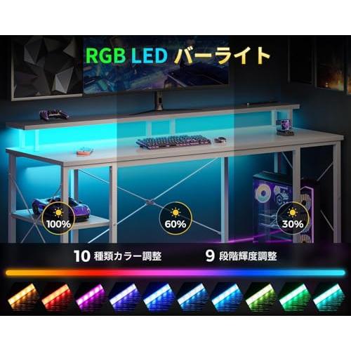 AODK ゲーミングデスク パソコンデスク コンセント&LED付き 机 pc