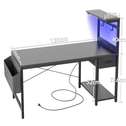 TIQLAB LEDゲーミングデスク 100×50cm - 電源コンセント付き パソコンデスク 大型収納棚 引き出し付き 多機能デスク サイドポ_1