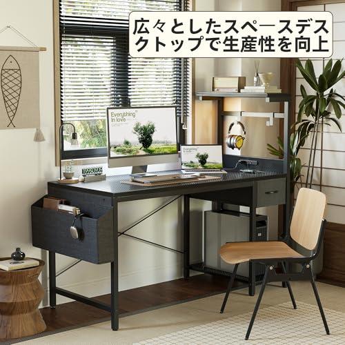 TIQLAB LEDゲーミングデスク 100×50cm - 電源コンセント付き パソコンデスク 大型収納棚 引き出し付き 多機能デスク サイドポ_2