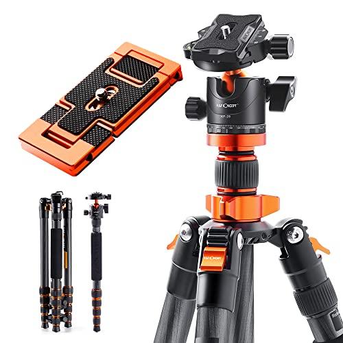 K&F Concept カーボン三脚 カメラスマホ 三脚 超軽量 コンパクト 5段 172cm 一脚可変式 耐荷重10kg 中心軸反転 360度