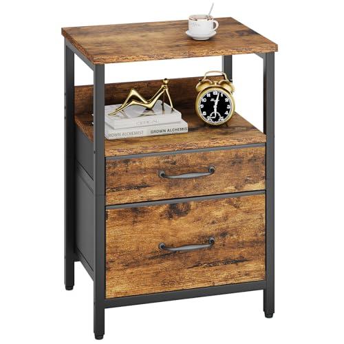 YMYNY サイドテーブル ナイトテーブル ファブリック引き出し付き 木目