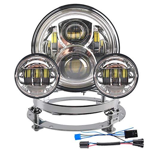 オートバイ 7インチLEDヘッドライト、4.5インチフォグライト、取り付けリング付き For ツーリングロードキングウルトラクラシックエレクトラ_1