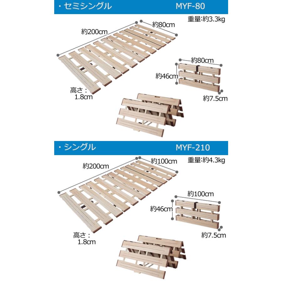 折りたたみすのこベッド薄型軽量幅広すのこベッド 4つ折れ式 セミシングル MYF-80 桐 湿気対策 梅雨 夏 軽い ふとん干し M型 オスマック｜kurashi-arl｜07