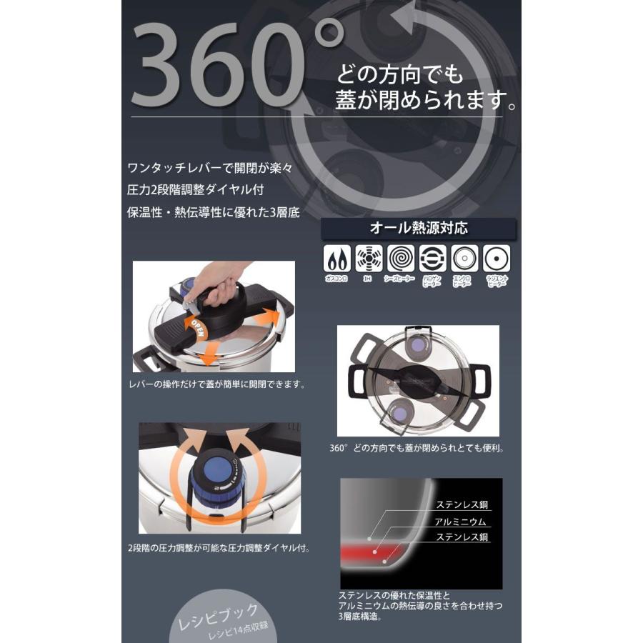 パール金属 圧力鍋 5.5L 3層底 ワンタッチレバー IH対応 パール金属 圧力鍋 5.5L 3層底 ワンタッチレバー IH対応