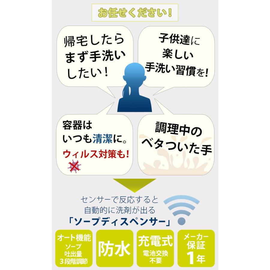 アロマソープディスペンサー センサー式 手をかざすだけ 衛生的 液体洗剤 1年保証付 EKO JAPAN 正規代理店 送料無料 EK6088L シルバー 送料無料｜kurashi-arl｜03