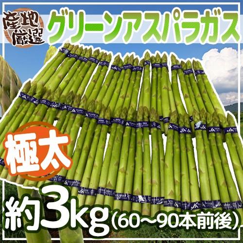 極太グリーンアスパラガス” 60〜90本前後 約3kg 北海道/長野/広島/佐賀