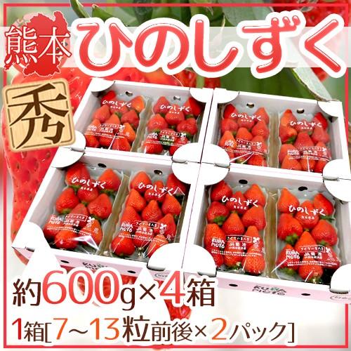 熊本県 ”ひのしずくいちご” 秀品 2パック入り（1パック 7〜13粒 約300g）×《4箱》【予約 12月以降】 送料無料
