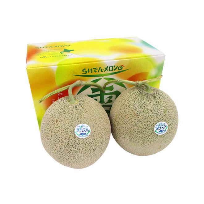 メロン 北海道メロン ”らいでんクラウン” 2玉 約4kg 化粧箱入り