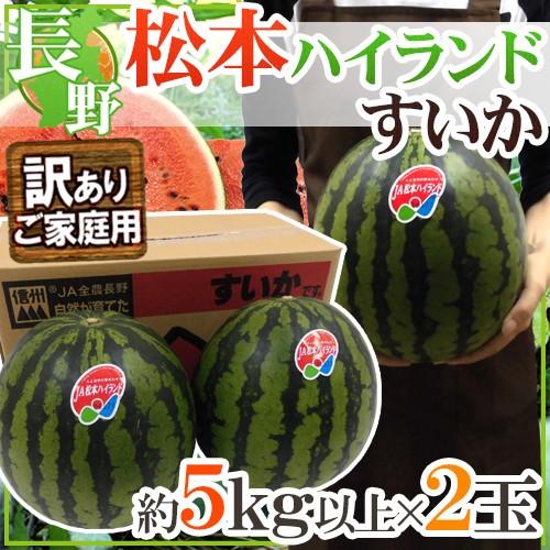 長野県 ”松本ハイランドすいか” 訳あり 約5kg以上×2玉【予約 7月下旬
