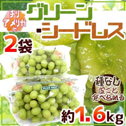 ぶどう 種なしぶどう ”グリーンシードレス” 2袋 約1.6kg ちょっと訳